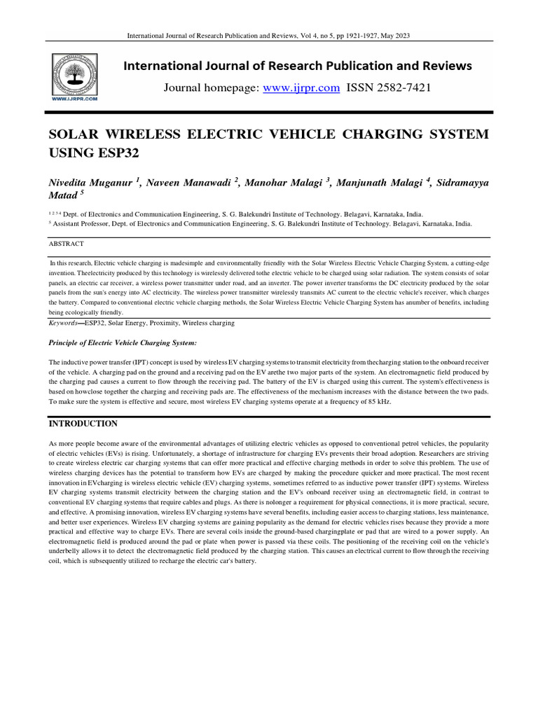 Solar Wireless EV Charging System Using ESP32 | PDF | Inductor ...