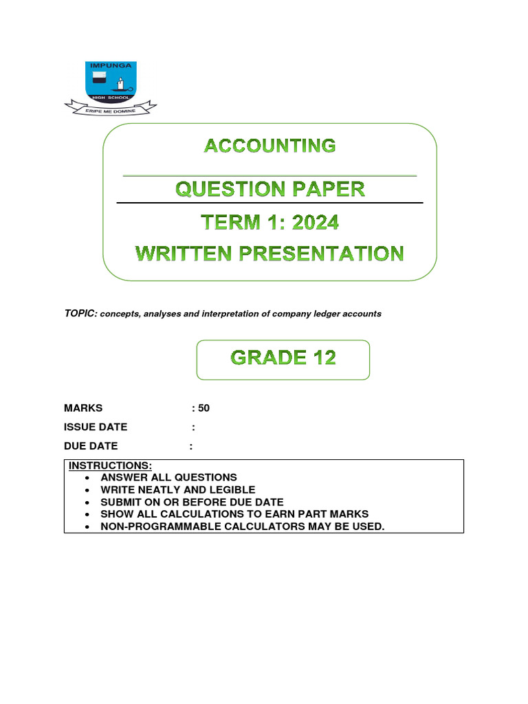 Grade 12 Accounting Term 1 Exam 2024 | PDF | Dividend | Share (Finance)