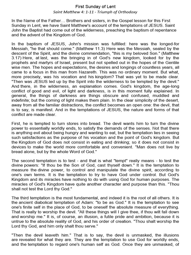 Homily for 1st sunday of lent PDF Jesus Gospel Of Matthew