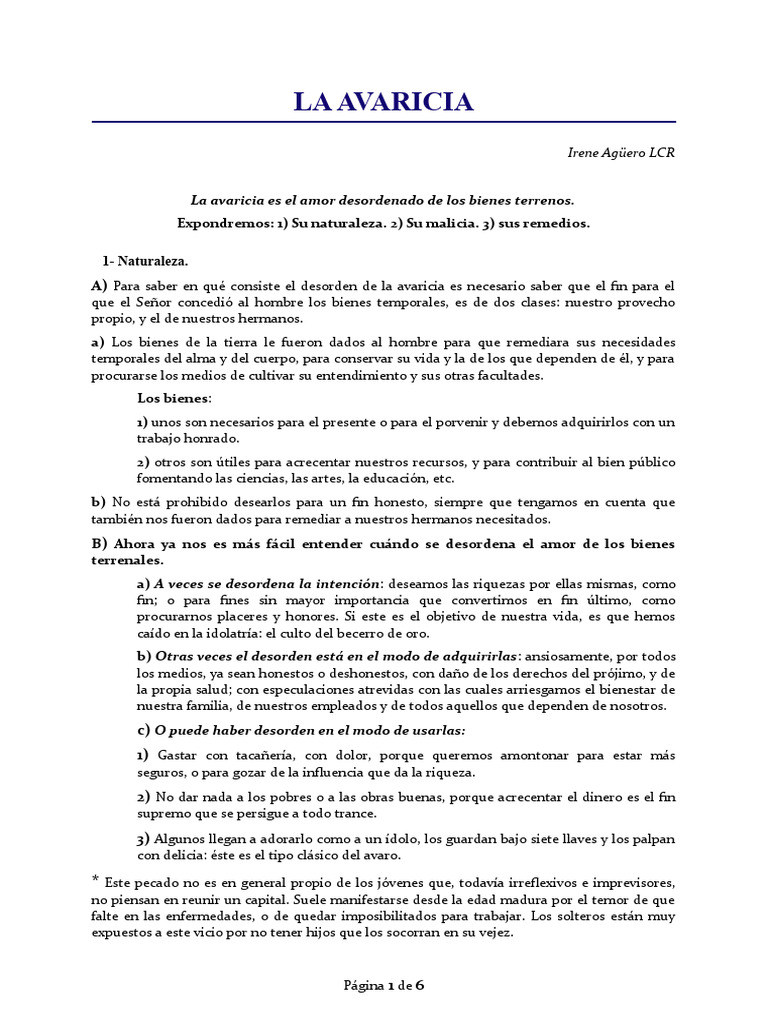 La Avaricia: Idolatría y Consecuencias | PDF | Idolatría | Jesús