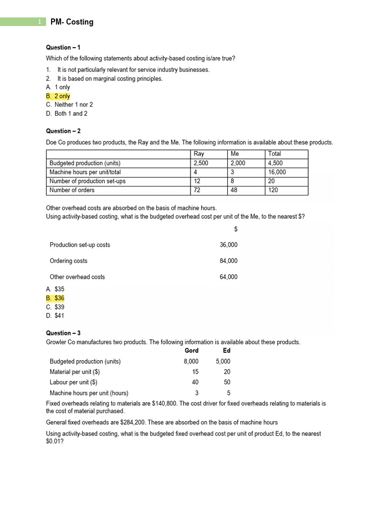 2.costing (Revision Test) | PDF | Waste | Cost