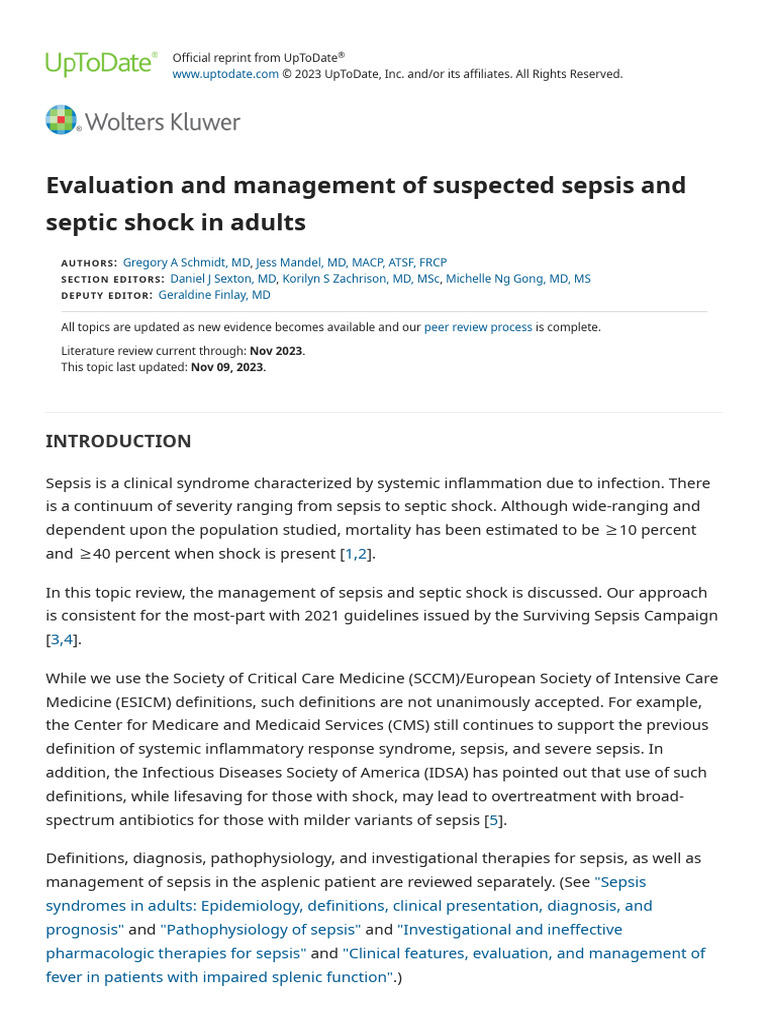 Sepsis Uptodate | PDF | Sepsis | Intensive Care Medicine