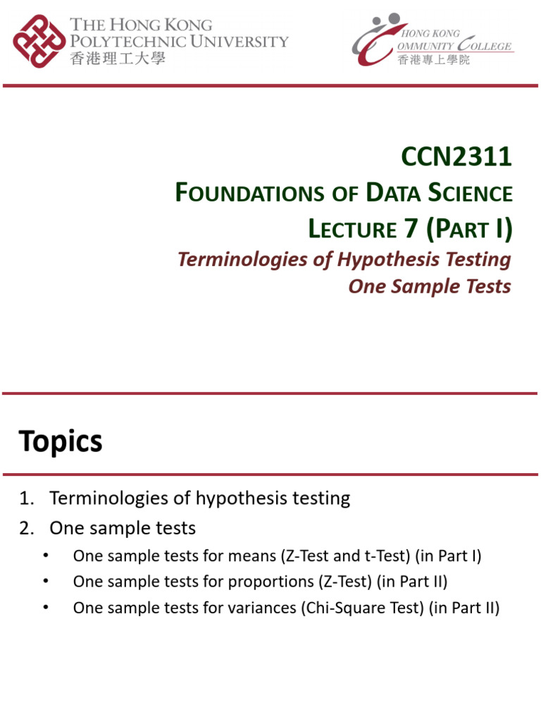 Lecture 07 (Part I) Hypothesis Testing | PDF | P Value | Student's T Test