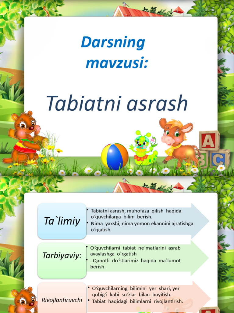 3-Sinf Tabiiy Fan (Science) Tabiatni Asrash Mavzusida Dars Ishlanma | PDF