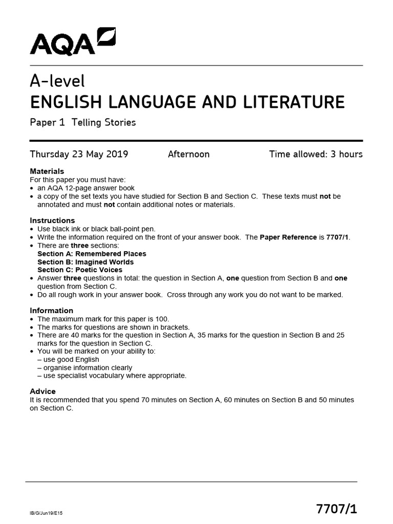 AQA A Level English Language Paper 1 7706 QP | PDF | Frankenstein ...