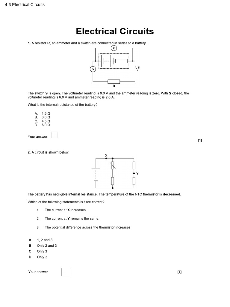 Grade 12 Electrical Circuits Practice | PDF | Electrical Resistance And ...