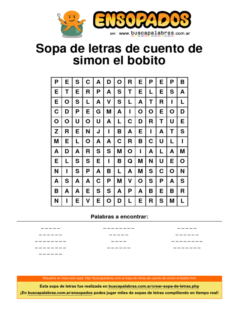 Sopa de Letras: Simón el Bobito | PDF