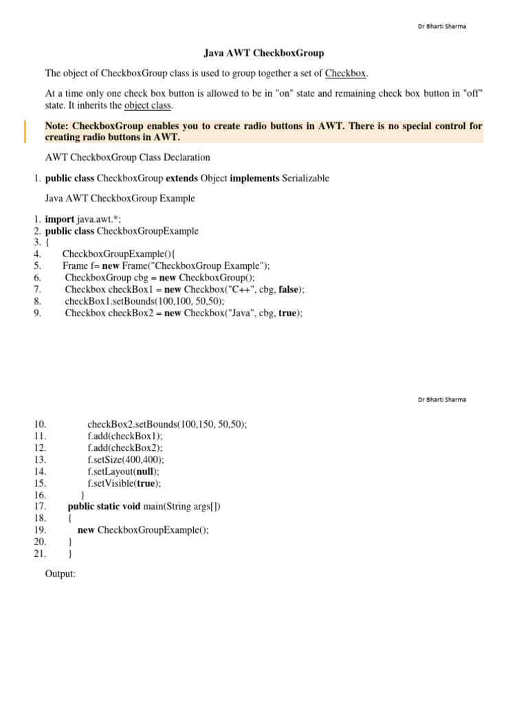 Java AWT CheckboxGroup | Download Free PDF | Java Platform | Computer ...