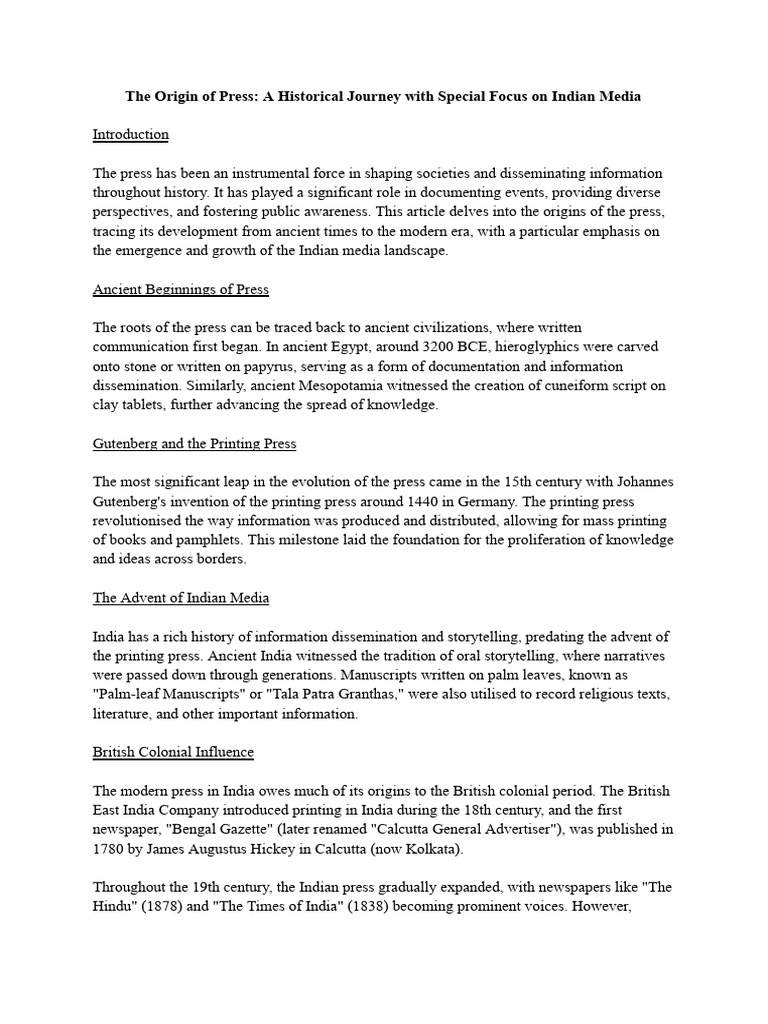 The Origin Of Press Pdf Printing Press Printing