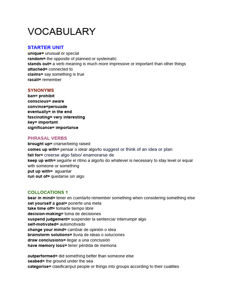 Copia De Vocabulary Pdf Thought Cognitive Science