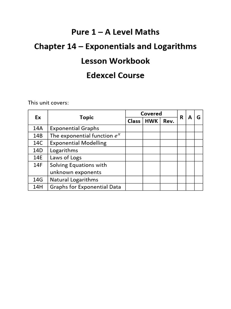 Pure 1 Chapter 14 Exponentials and Logs | PDF | Logarithm | Exponential ...