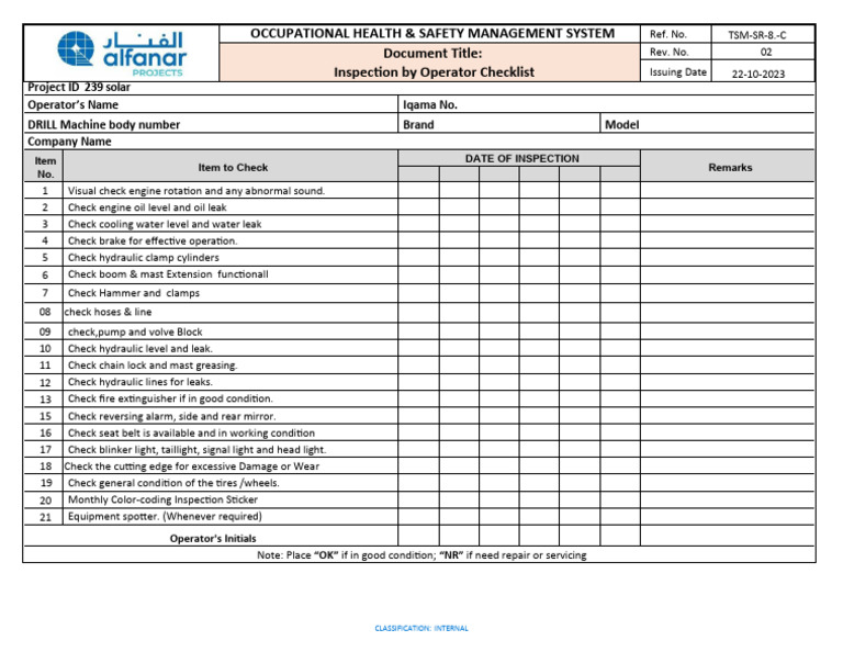 Drilling Machine Operator Inspection Checklist | PDF