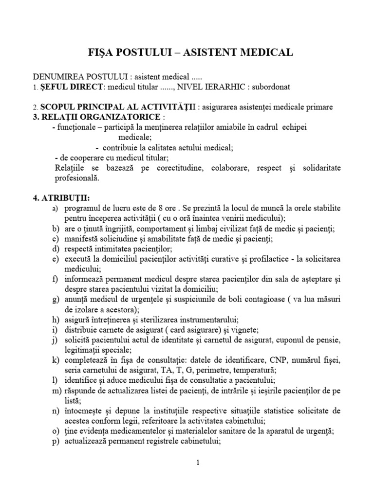 FISA POSTULUI ASistent Medical | PDF