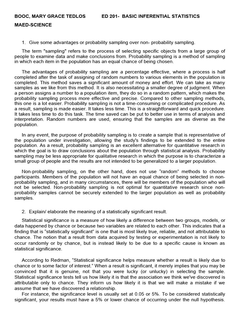 Edsci 201 Inferential Statistics | PDF | Statistics | Statistical ...