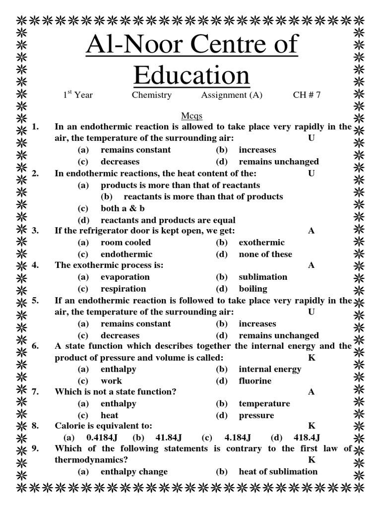 1st Year Chemistry RTA CH # 07 OK | PDF | Heat | Enthalpy