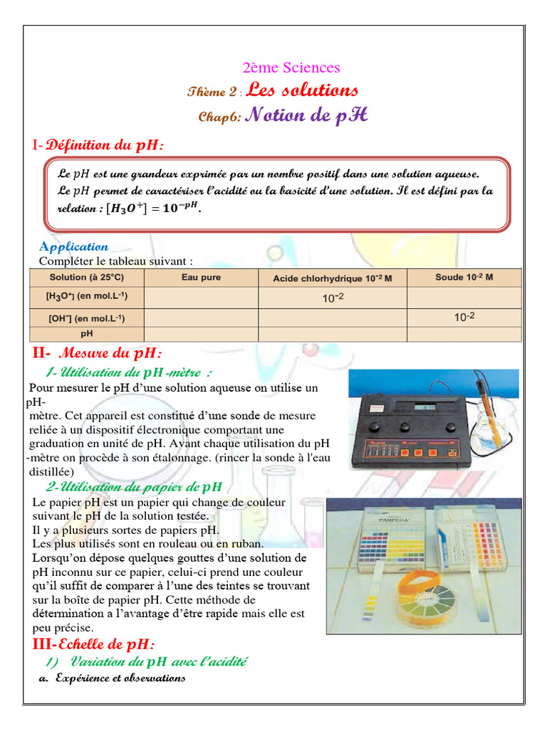 Notion et Mesure du pH en Solutions | PDF | Ph | Concentration molaire