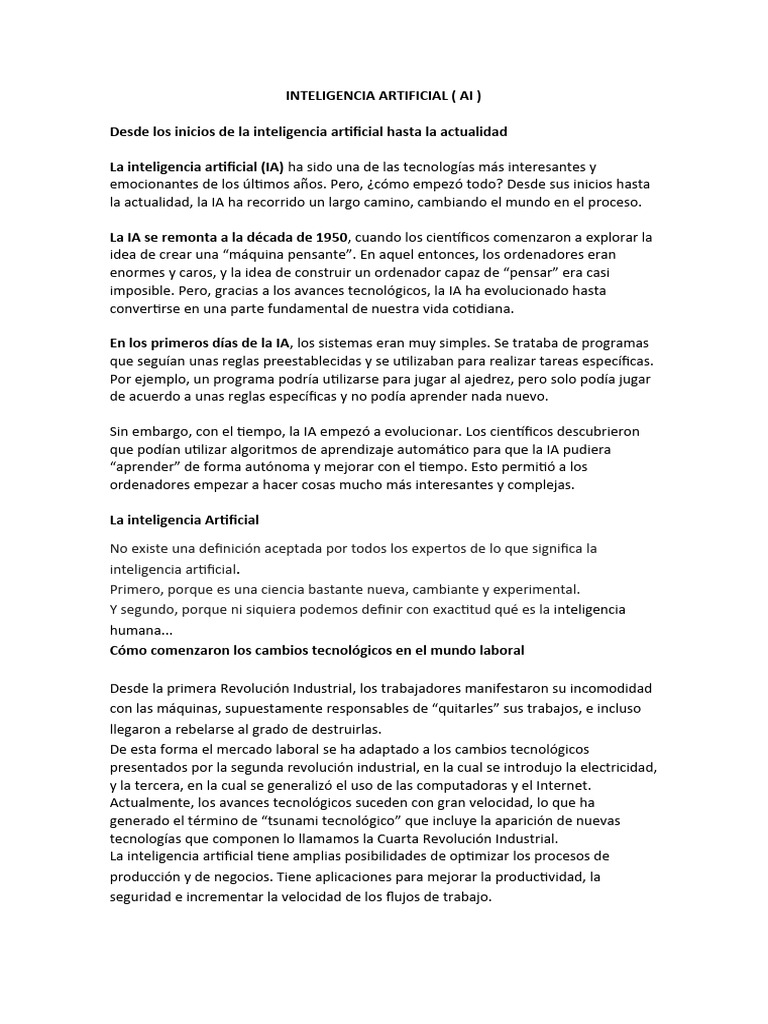 Evolución de la Inteligencia Artificial | PDF | Inteligencia artificial ...
