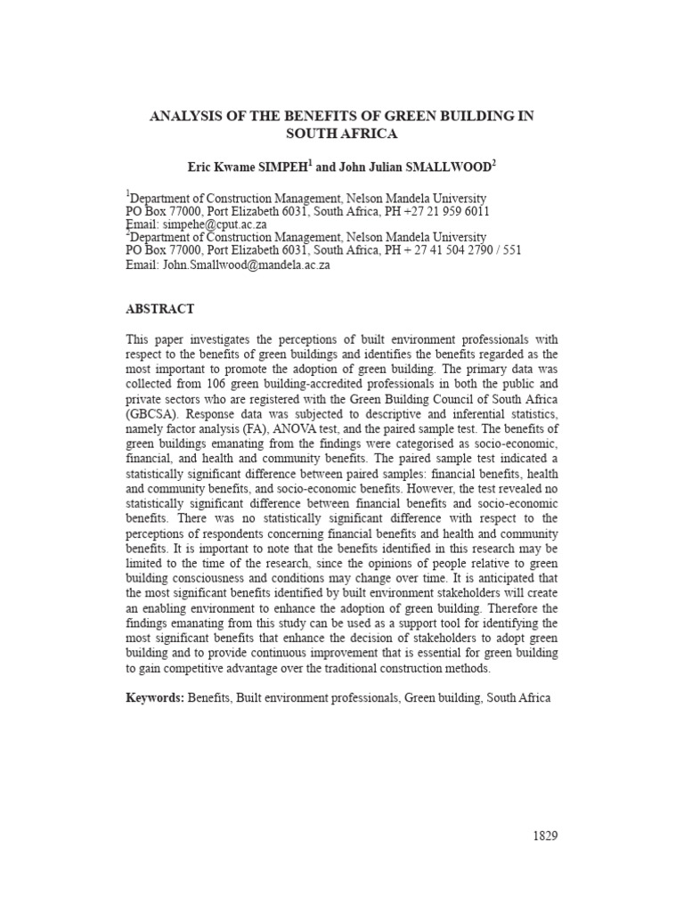 Analysis of the benefits of green building in south africa download