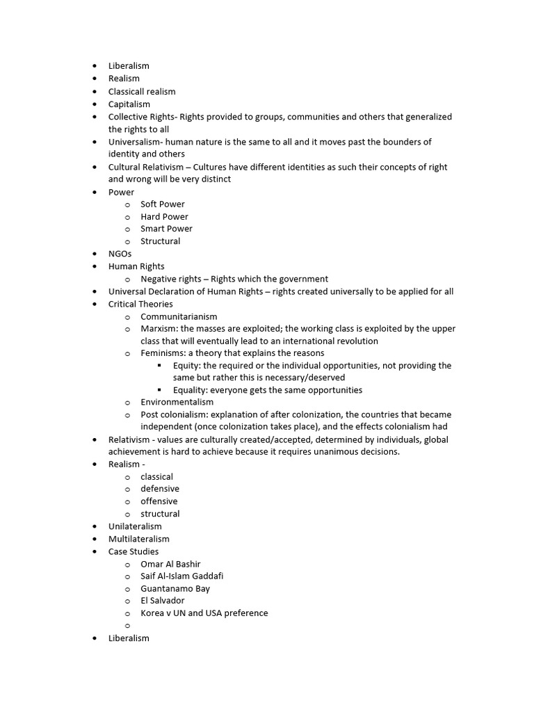 IB Global Politics: Key Concepts & Theories | PDF | Violence | Peace