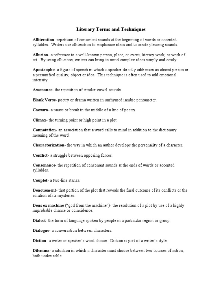 Literary Devices and Techniques Overview | PDF | Poetry | Irony