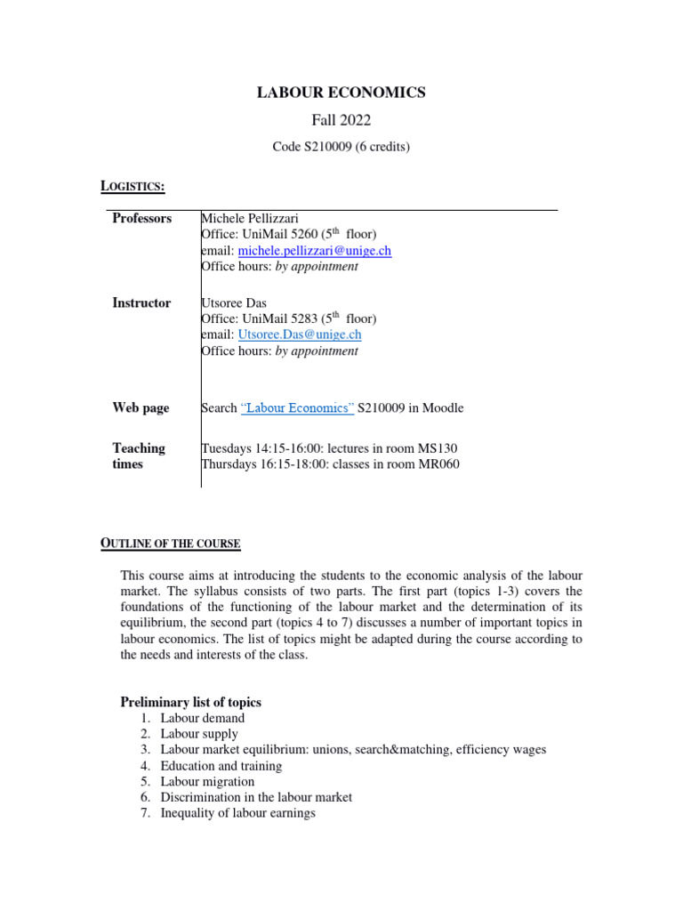Labour Economics Course Overview 2022 | PDF | Labour Economics | Economics