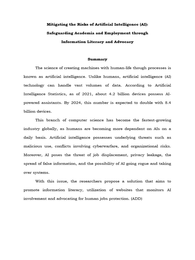 Topic Risks Of Artificial Intelligence 1 Pdf Artificial