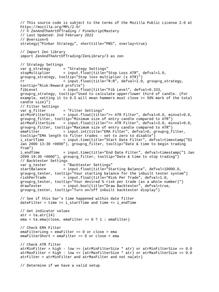 Pine Script Pinbar Strategy Overview | PDF | Computers