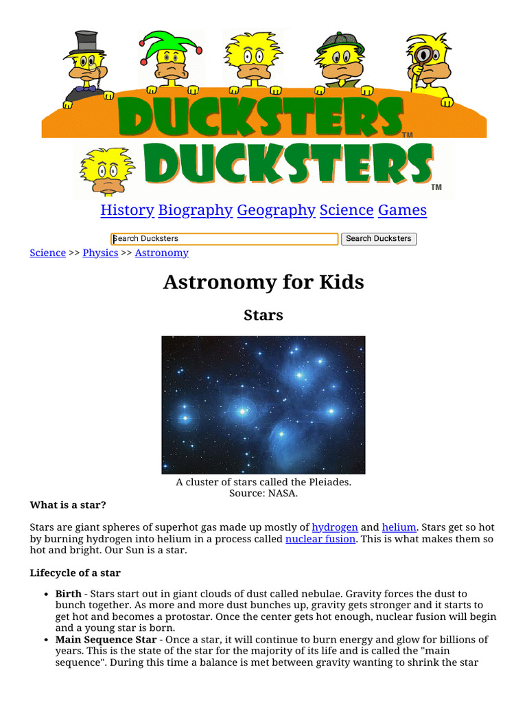 Astronomy For Kids Stars Ducksters