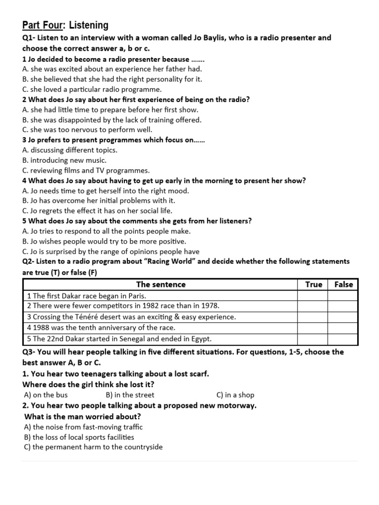 Listening Comprehension Exercises | PDF | Sign Language