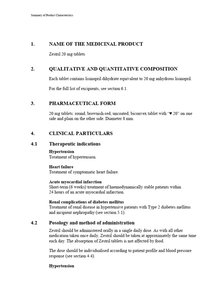 Smpc zestril 10mg tablets pdf drugs diseases and disorders