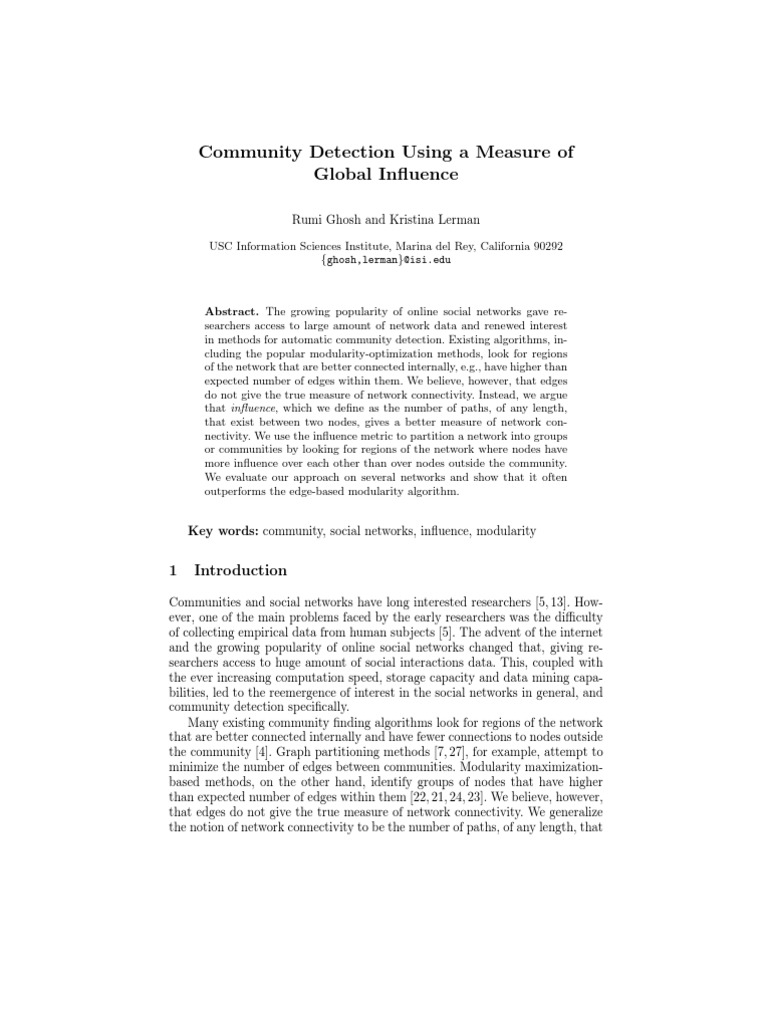 Community Detection Using A Measure of Global Influence | PDF | Vertex ...