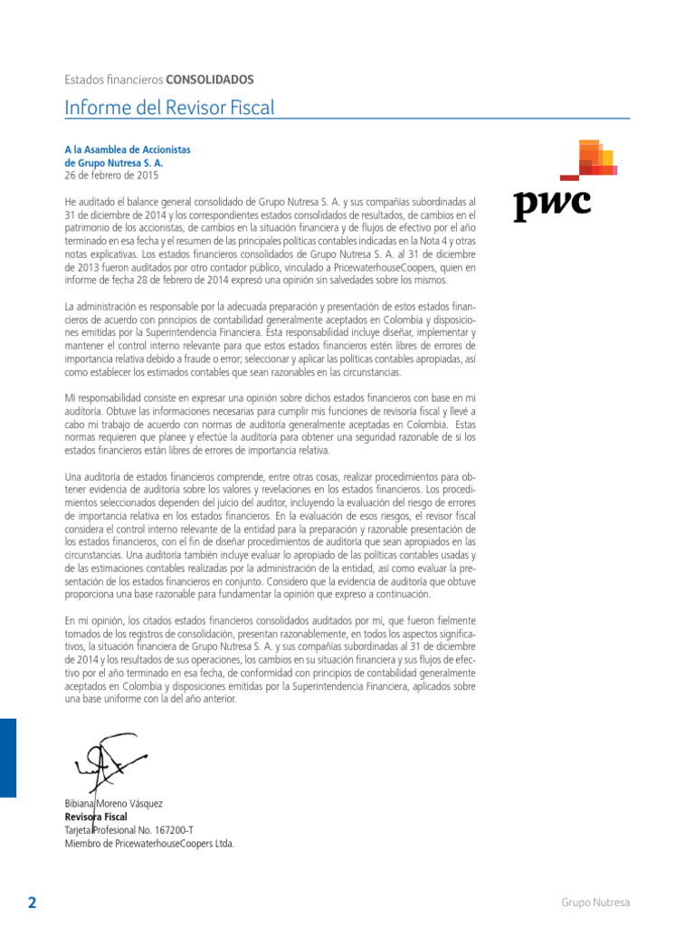 Informe De Revision Fiscal Pdf Auditoría Contabilidad