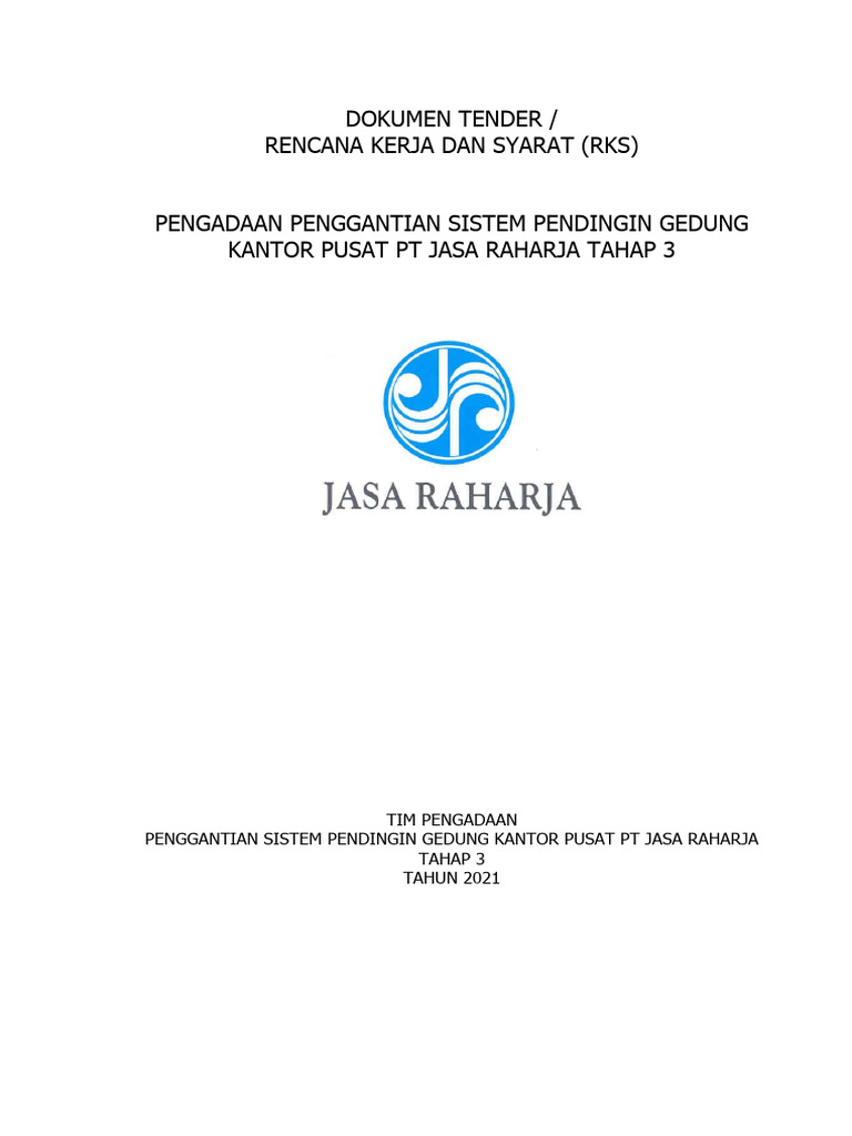 RKS Tender Sistem Pendingin PT Jasa Raharja | PDF
