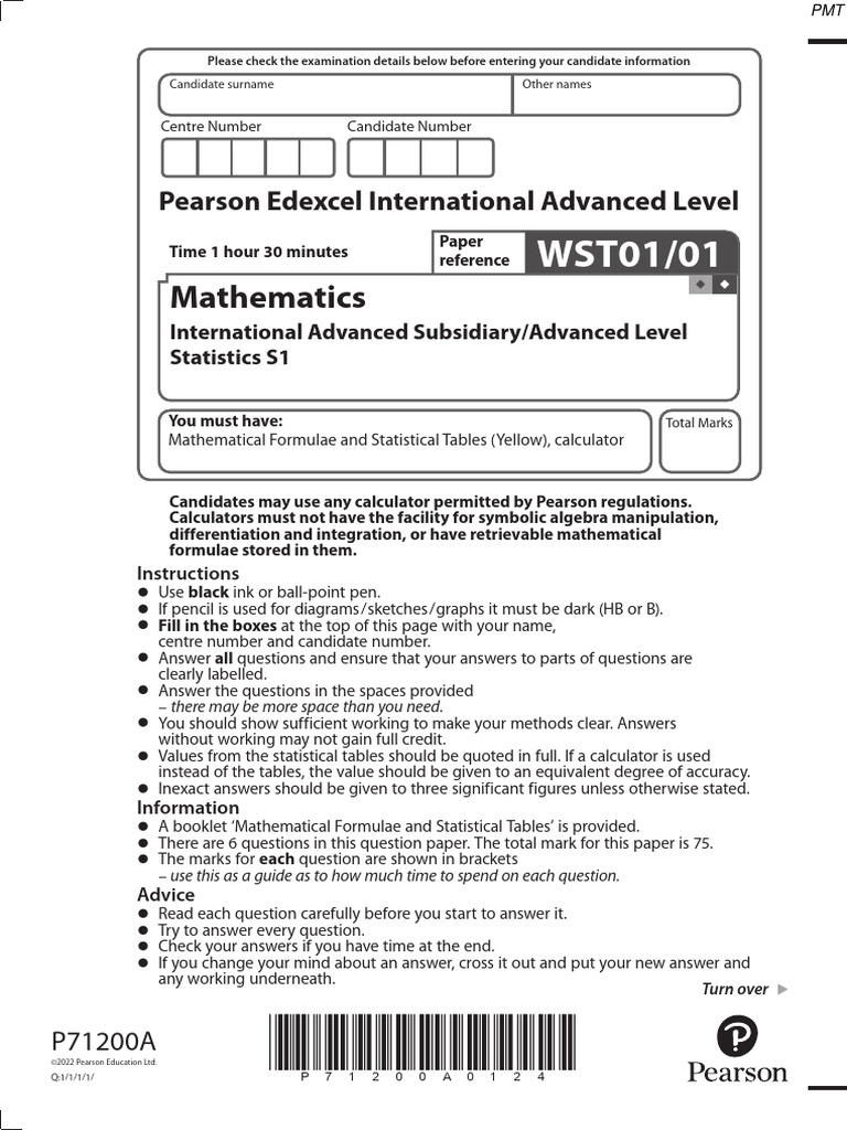 June 2022 qp s1 edexcel math ial pdf regression analysis linear