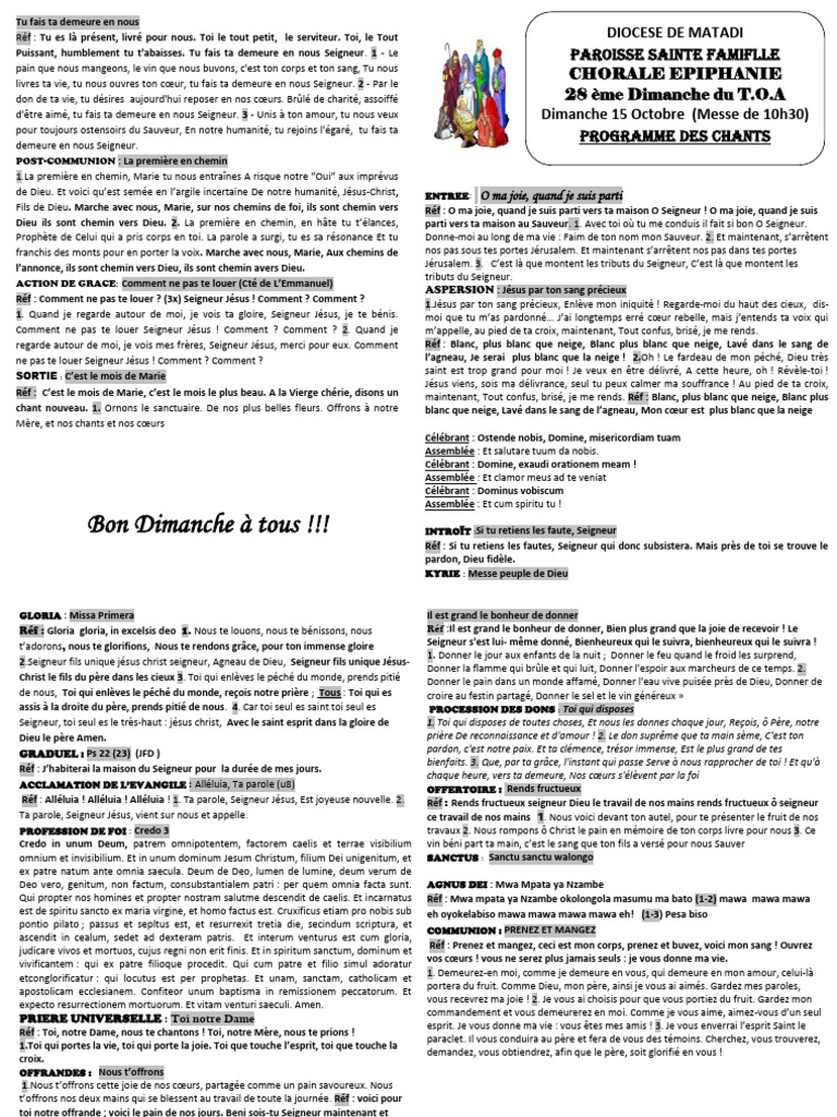 Chants pour le 28e Dimanche Ordinaire | PDF | Jésus | Liturgie et culte ...