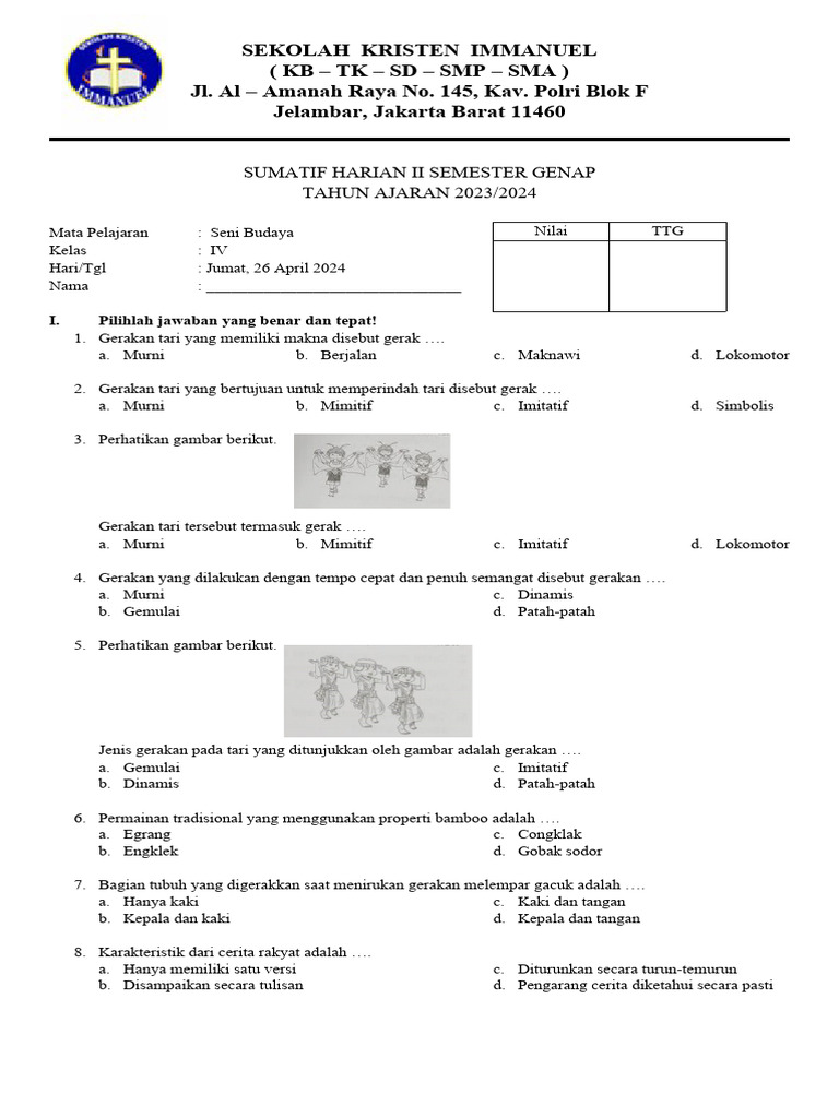sumatif harian 2 sbdp kelas 4 | PDF