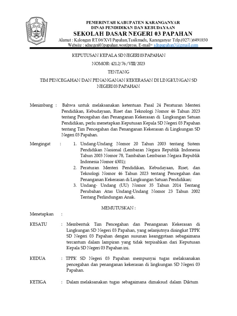 Contoh SK TPPK | PDF