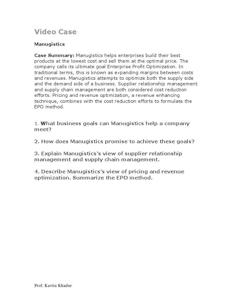 Manugistics: Enterprise Profit Optimization Insights | PDF