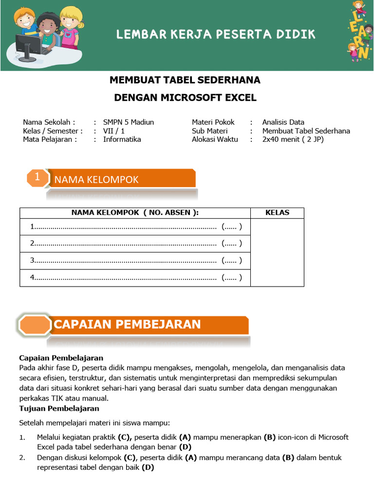 LKPD Excel Kelas 7c | PDF