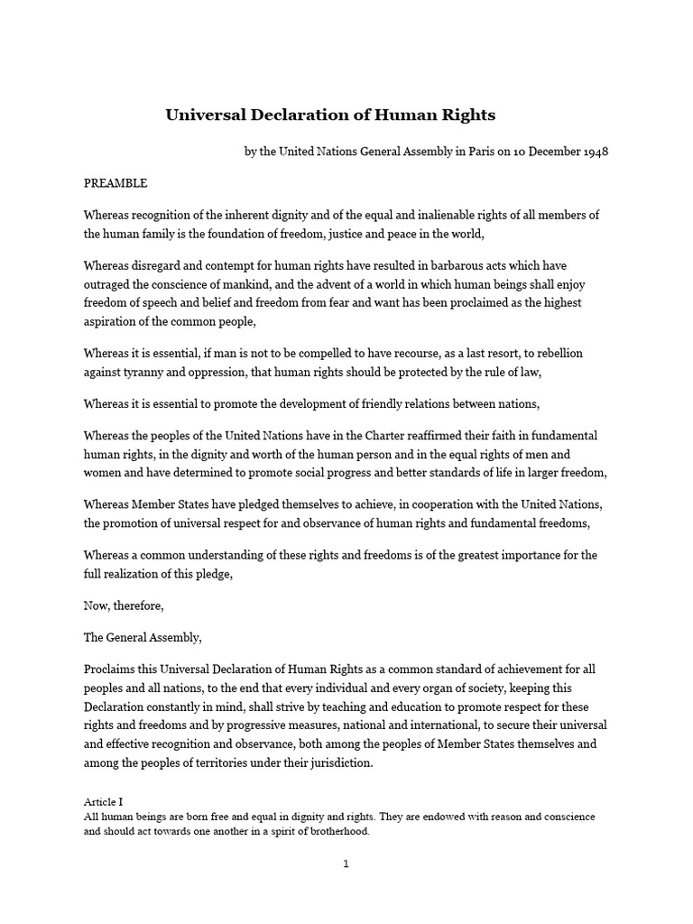 Universal Declaration Of Human Rights Pdf Dignity Human Rights