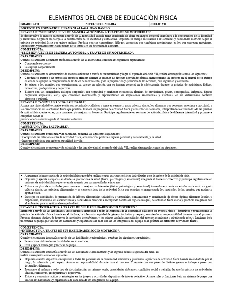 Elementos Del Cneb de Educaciòn Fisica - Ciclo Vii - 5° Año | Descargar ...