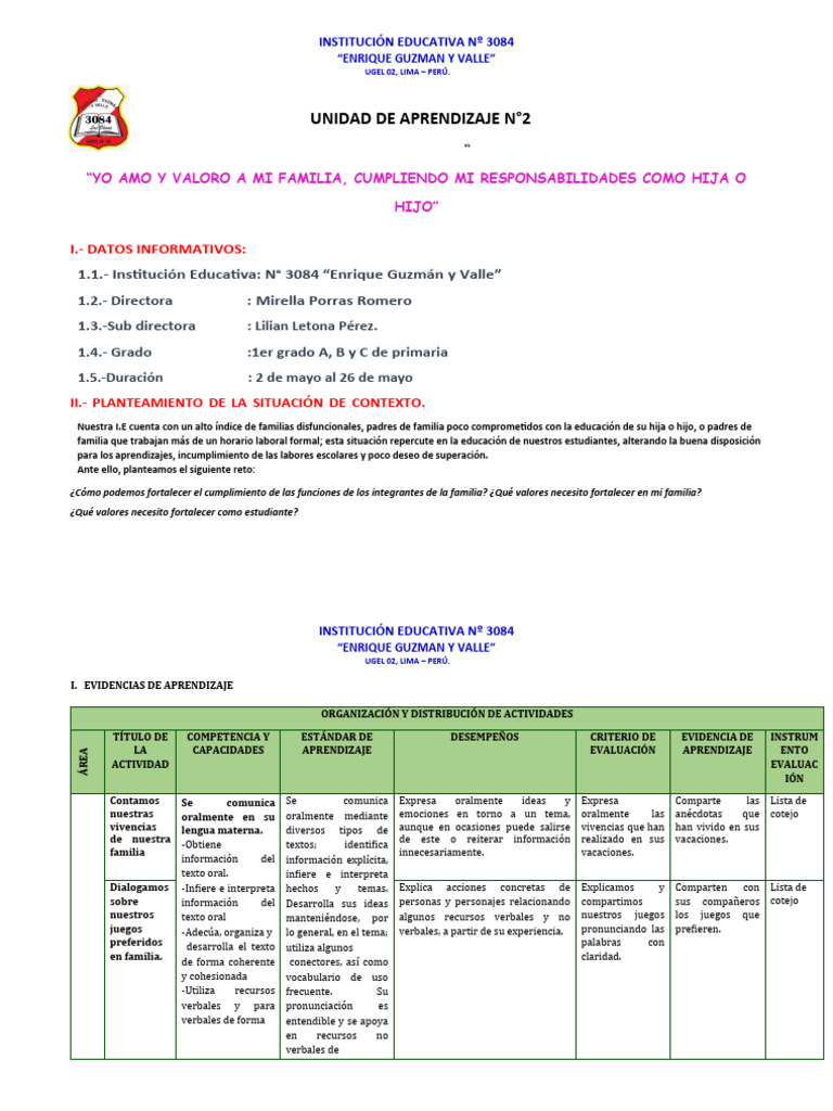 Unidad de Aprendizaje 2 | PDF | Geometría | Perú
