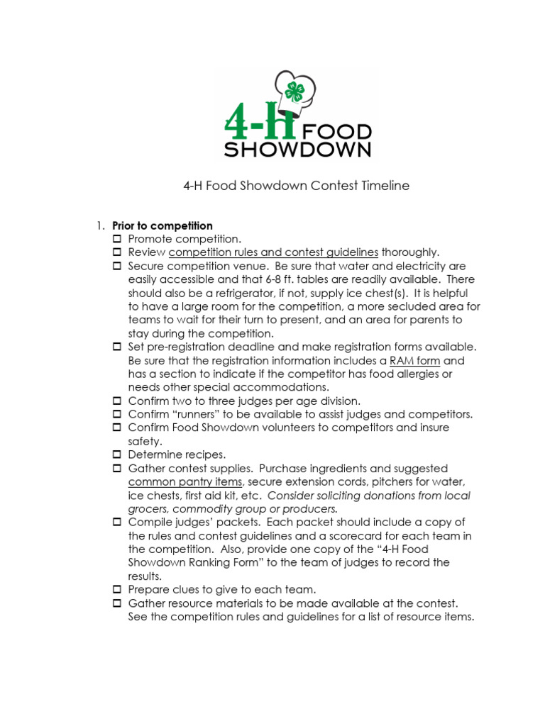 Food Showdown Timeline Checklist | PDF