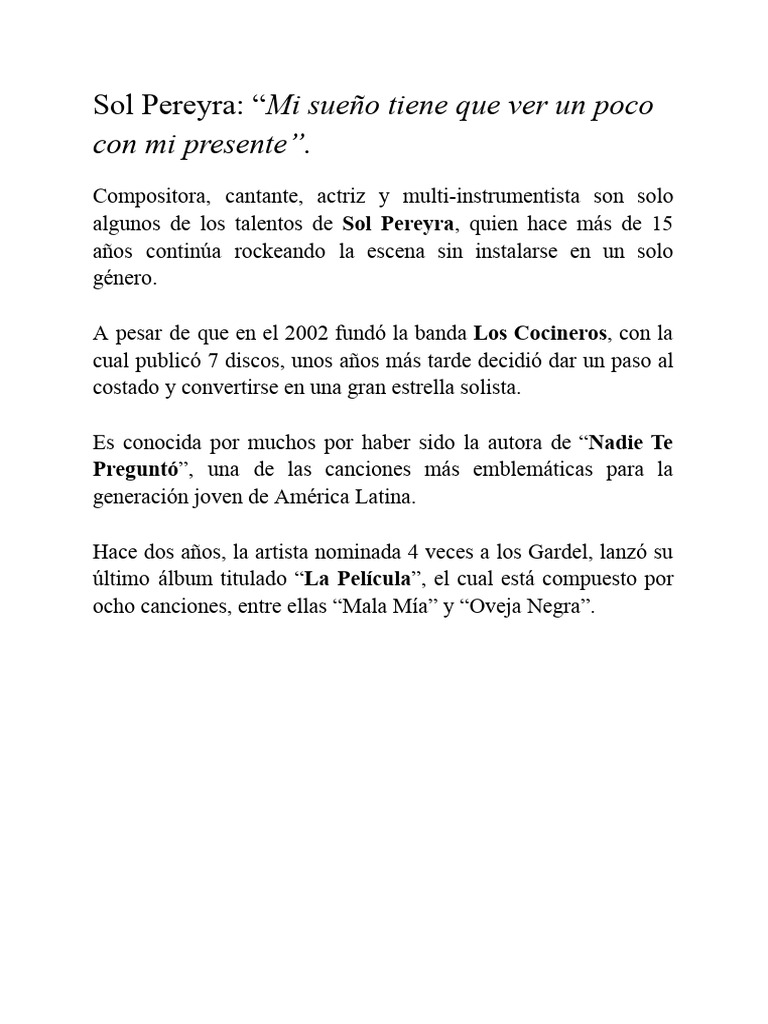 Sol Pereyra Por Ariadna Pinheiro PDF Musicología Las artes escénicas