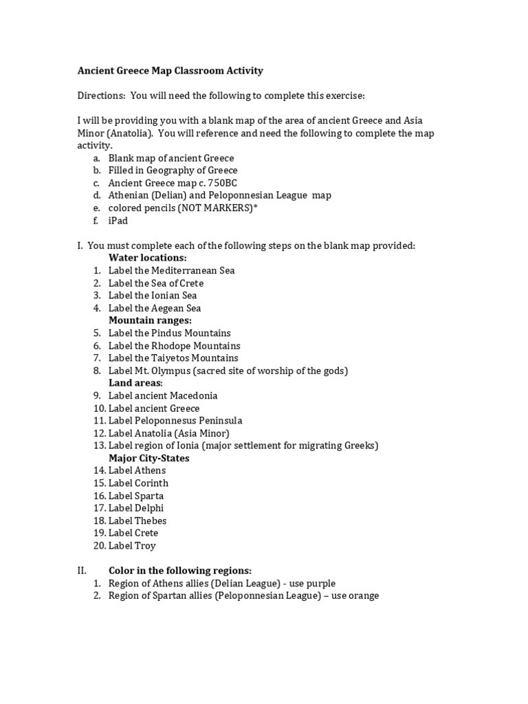 7.1 Ancient Greece Map Classroom Activity | PDF | Greece | Ancient Greece