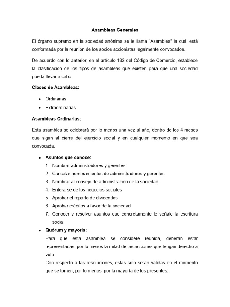 Asambleas Generales | PDF | Compartir (Finanzas) | Justicia