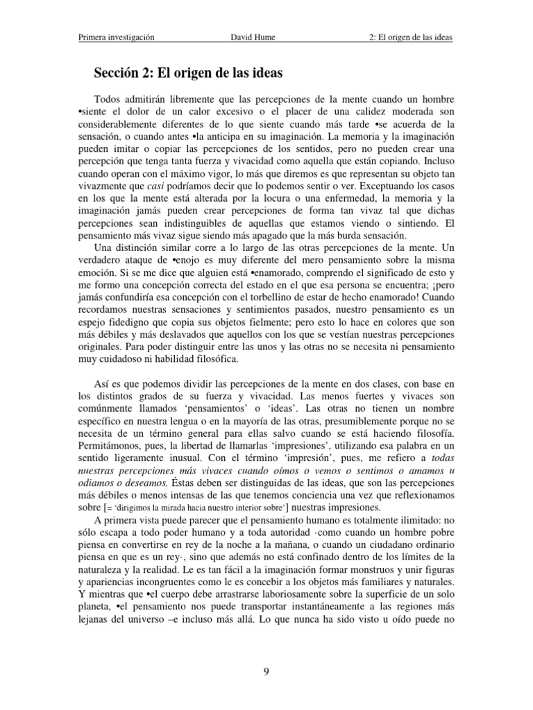 Origen de las Ideas en Hume | PDF | Pensamiento | David Hume