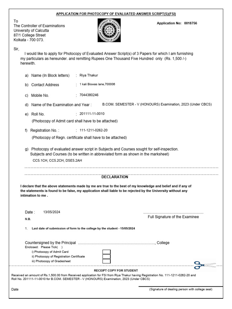 Request for Evaluated Answer Scripts | PDF | Law