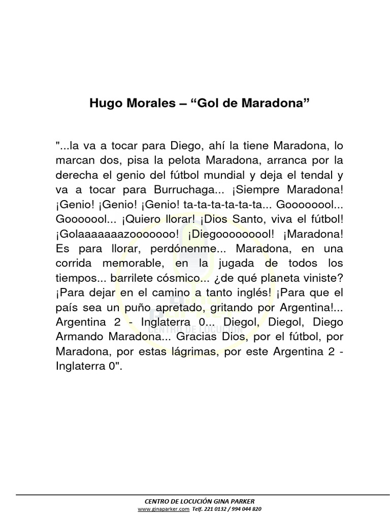 Gol de Maradona: Relato Emocionante | PDF | Deportes y actividades al ...