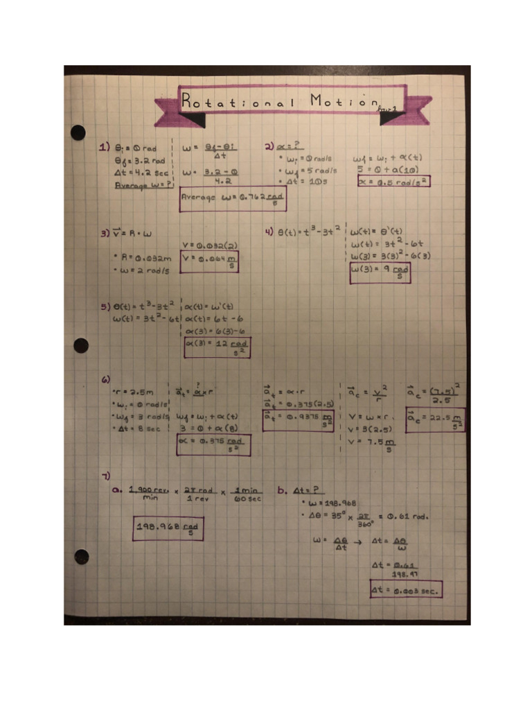 Rotational Motion Homework 1 Answers | PDF